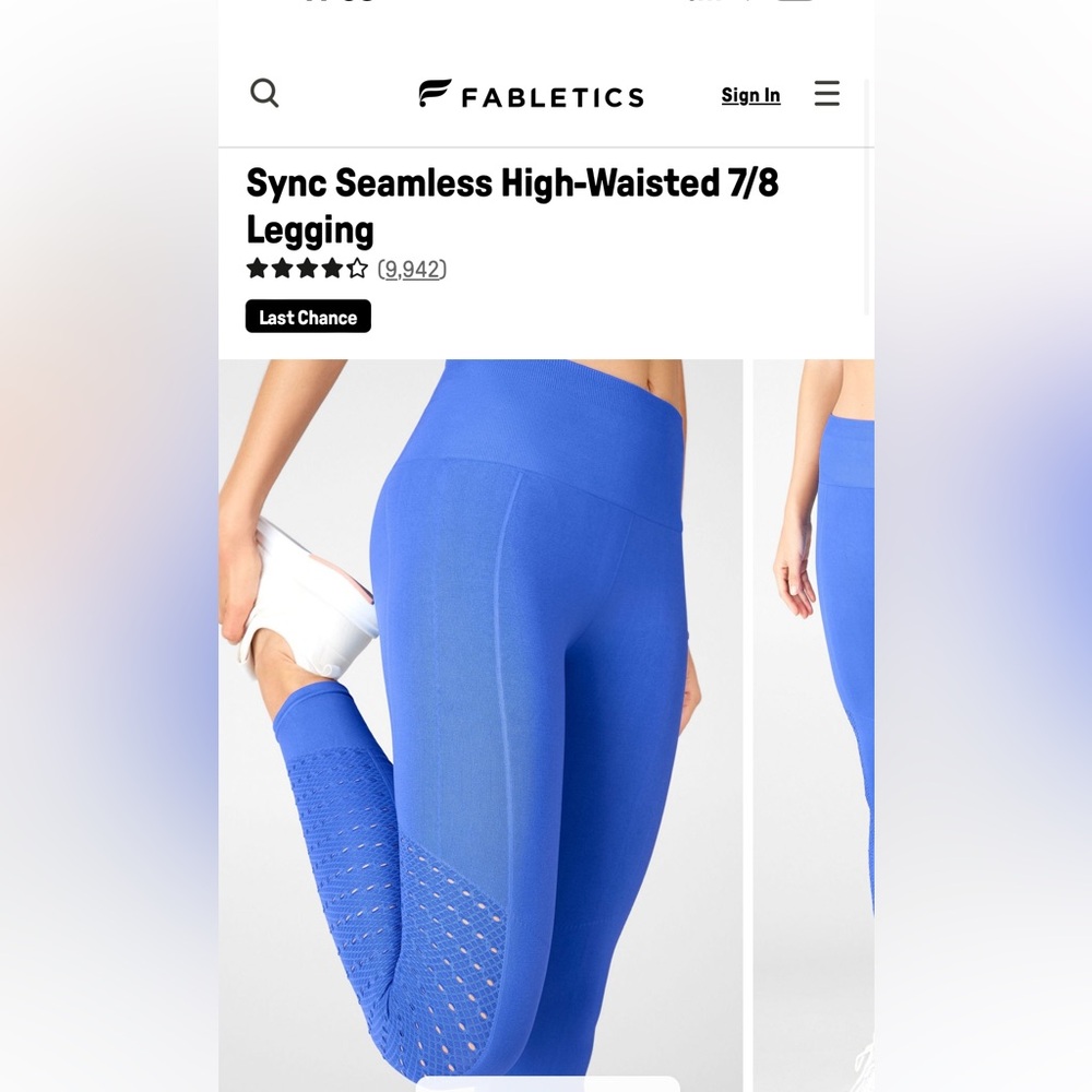 Fabletics sync seamless high-waisted 7/8 leggings